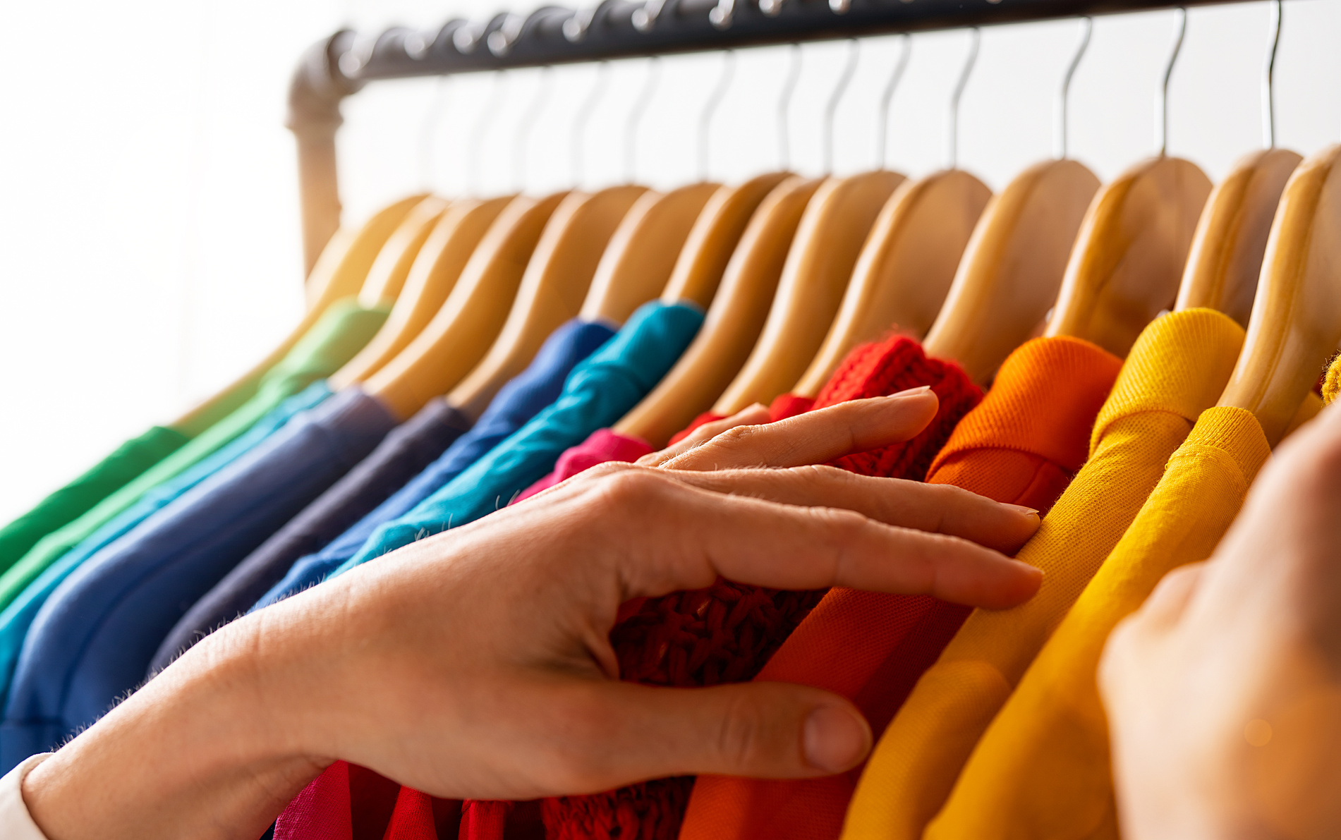 Fashion Clothes Hanging on Clothing Rack - Bright Colorful Rainb
